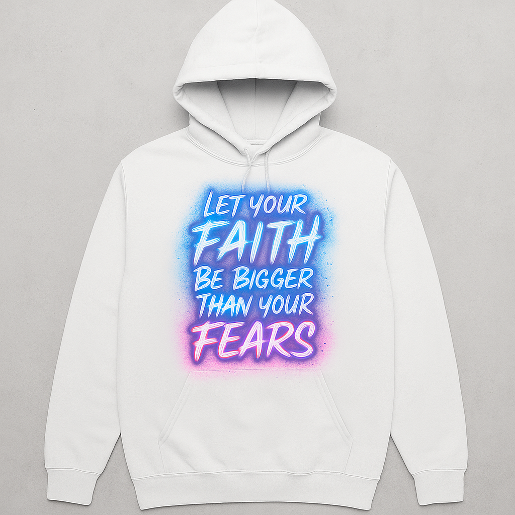 Neon Glow Faith Hoodie 🏷️ Let Your Faith Be Bigger Than Your Fears — Neon Glow Graffiti Christian T-Shirt