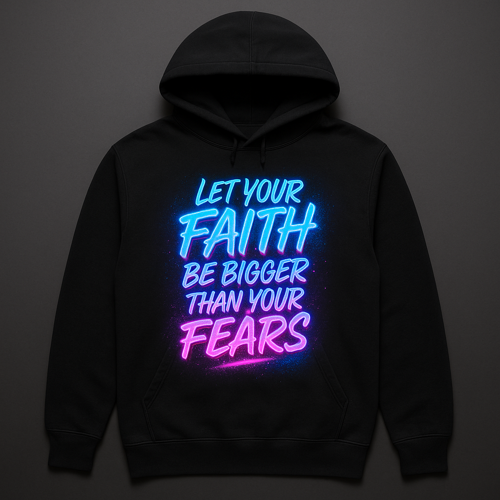 Neon Glow Faith Hoodie 🏷️ Let Your Faith Be Bigger Than Your Fears — Neon Glow Graffiti Christian T-Shirt