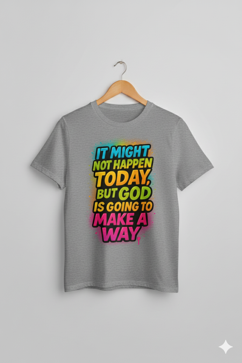 “It Might Not Happen Today, But God Is Going to Make a Way” – Faith-Based Streetwear Tee (Color Burst Edition)