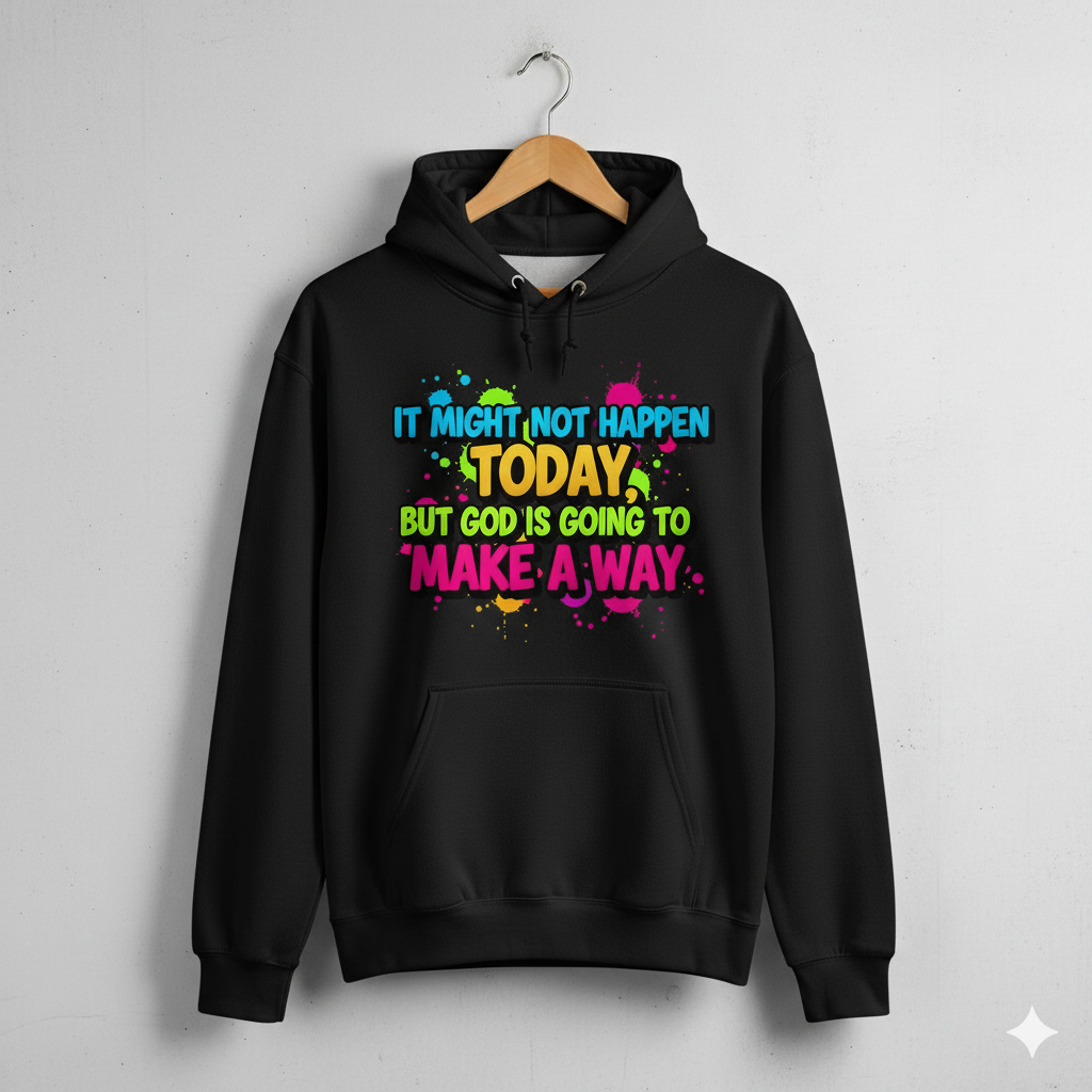 “It Might Not Happen Today, But God Is Going to Make a Way” – Faith & Hustle Graffiti Hoodie (Color Burst Street Energy Edition)