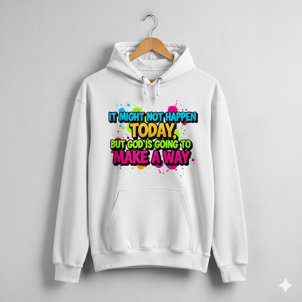 “It Might Not Happen Today, But God Is Going to Make a Way” – Faith & Hustle Graffiti Hoodie (Color Burst Street Energy Edition)