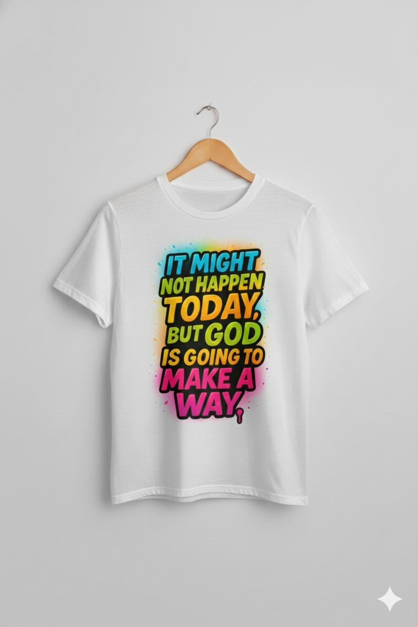 “It Might Not Happen Today, But God Is Going to Make a Way” – Faith-Based Streetwear Tee (Color Burst Edition)